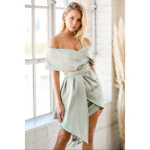 Lulu's Sage Green Off-Shoulder Mini Dress